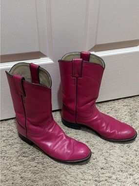 Justin Boots Bright Pink Leather Cowboy Boots